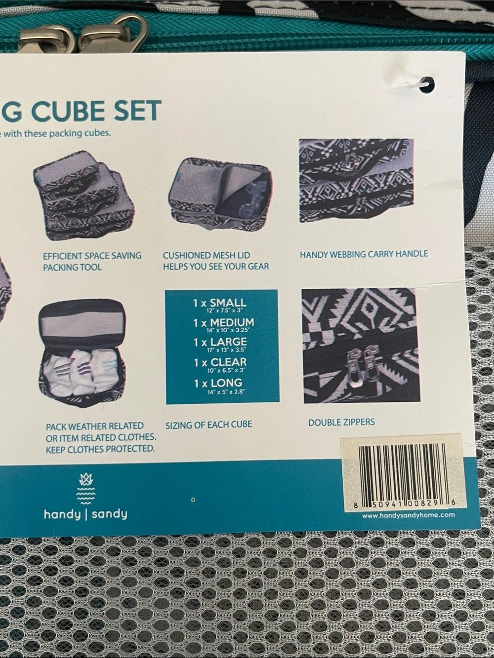 Zebra Print Packing Cubes with Teal Trim